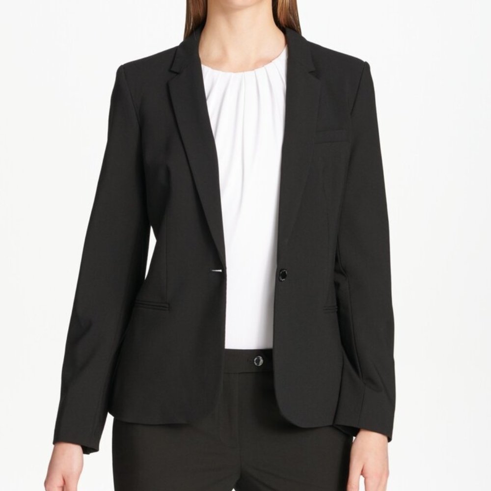 Calvin Klein Black One-Button Notch Lapel Long Sleeve Women’s Blazer Size 2 NWOT